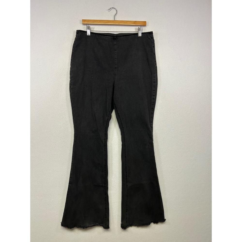 Boho Retro Knox Rose Womens Large Black High Rise Raw Hem Flare Jeans